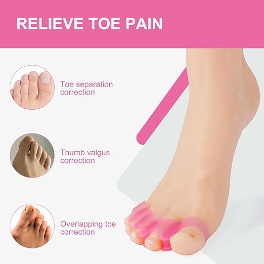 BlushCare Pink Toe Separators – Gentle Bunion Corrector & Hammertoe Straightener for Overlapping Toes, Plantar Fasciitis Relief – Soft Gel Toe Spacers for Yoga, Pedicure & Everyday Comfort – Washable & Reusable (2 Pairs)
