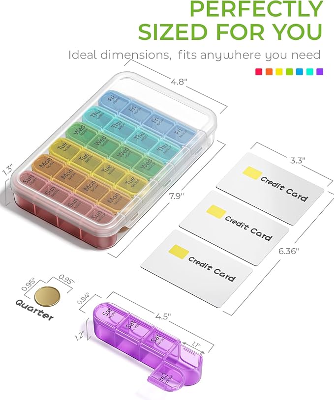 Odaro Weekly Pill Organizer 4 Times a Day, Daily Pill Box 7 Day, Large Travel Pill Case with 28 Compartment to Hold Medicine, Vitamin and Supplement - White Case