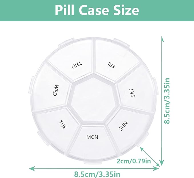 Pill Organizer, INVODA Pill Case7 Day Transparent Pill Box Weekly Pill Planner Remark from Sunday to Saturday Pill Container with7 Compartments (2 Pack)