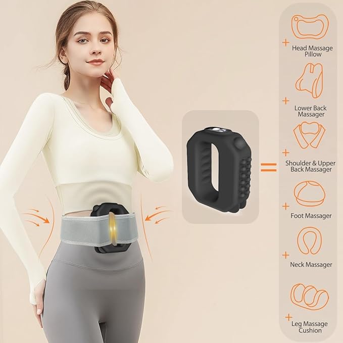 R10 Multifunctional Full-Body Massage Gun, Adjustable Massage Modes, Hands-Free Electric Fascia Ring Massager, Ergonomic Design with Waist Belt, 3 Modes & 6 Intensities