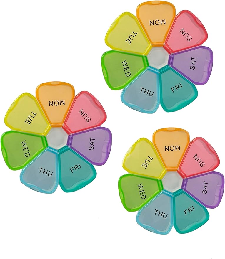 Extra Large Weekly Pill Box 7 Day, Cute Pill Case Organizer, Pill Container, Colorful Medicine Pill Organizer for Vitamin Fish Oil Softgels, Tablets, Gummies Medication Supplements (3)