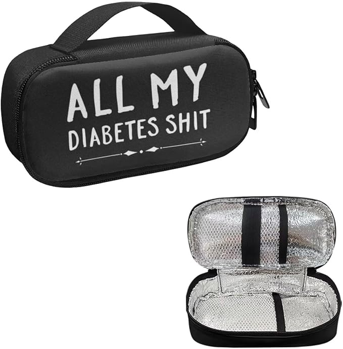 Rnyleeg Diabetes Bags All My Diabetes Shit Print Diabetic Supplies Travel Case Storage Bag Insulated Cooling Bag for Insulin Pens and Diabetic Supplies Storage