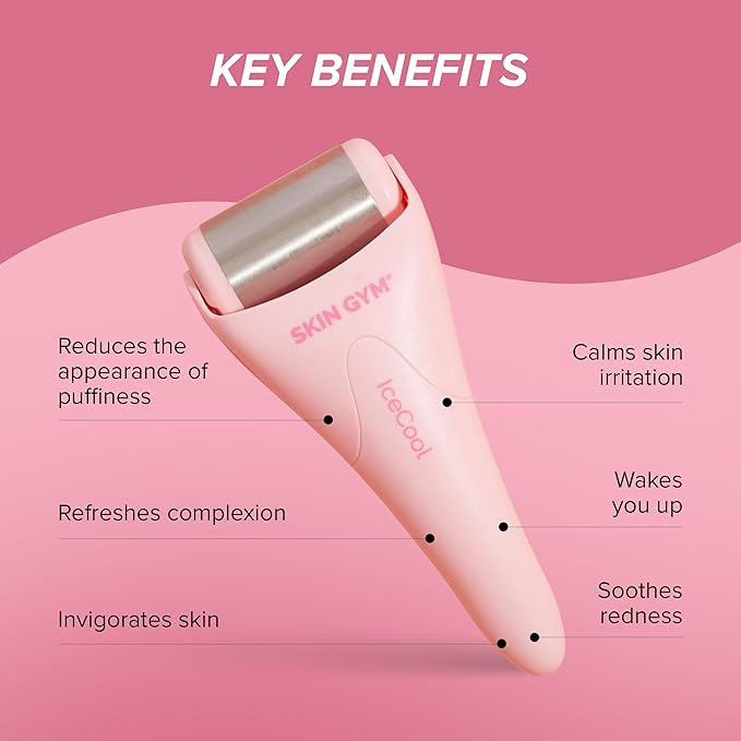 SKIN GYM IceCool Stainless Steel Ice Roller for Face – Cryo Facial for Puffiness & Redness Relief, Cold Face Roller to Tighten Pores & Soothe Skin