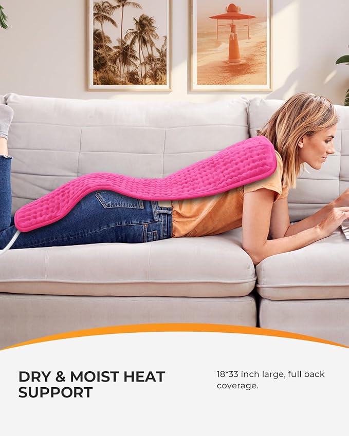 CooCoCo Pink Heating Pad for Period Cramps, 18" x 33" Large Heating Pad for Back, FSA Eligible Cute Heated Pad, 6 Heat Settings, Auto Off, Moist Heat, Heat Pad for Women Mom Wife Teens