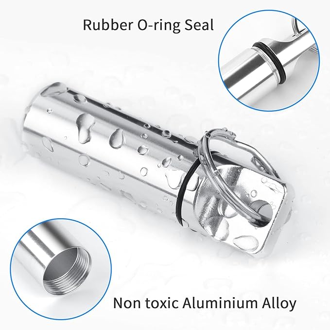 2 Pack Small Pocket Pill Box Keychain, Portable Mini Aluminium Alloy Pill Organizer Case Container for Purse, Waterproof Metal Pill Holder Medicine Bottle for Outdoor Camping Travel (Black & White)