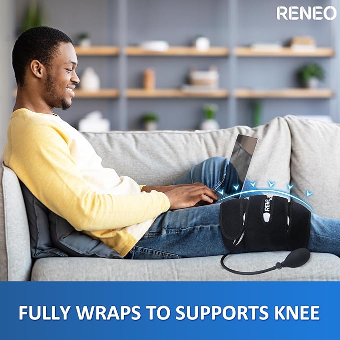 RENEO Compression Knee Ice Pack Wrap with Air Pump, Adjustable Knee Brace with Cold Packs Reusable, Hot and Cold Therapy for Women Men, Post-workout Recovery
