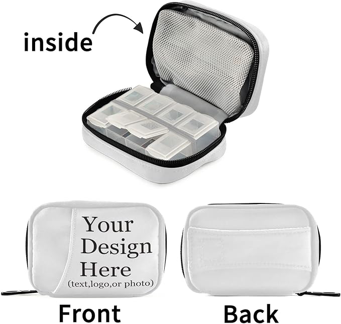 Personalized Custom Pill Case 7 Day Pill Organizer Travel Pill Case Portable Weekly Pill Box Bag Container Vitamin Supplement Holder with Zipper for Family Business