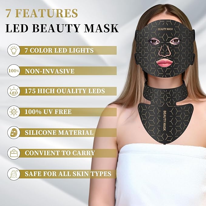 Red Light Therapy for Face & Neck, FDA-Cleared Red Light Mask with 850nm NIR, 7-1 Colors LED Light Therapy mask, Rechargeable LED Mask for Anti-Aging, Skin Firming & Radiant Glow at Home