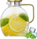 Upgraded Thickened Version 77oz Large Glass Water Pitcher with Gold Lid for Fridge Wide Handle Coffee Carafe for Party Water Jug Lemonade Iced Tea Jug Juice Sun Tea Jar for Drinks(Clear)