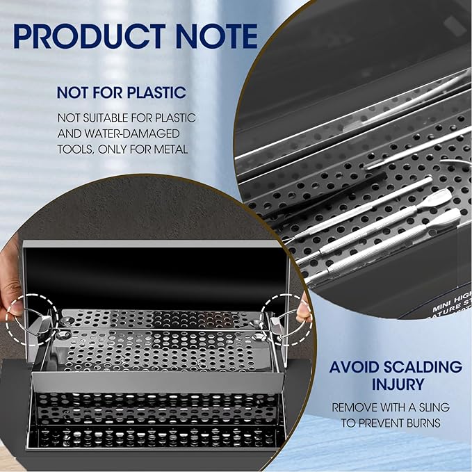 High Temperature Cleaning Box 300W 1.5L with Timer Dry Heat Sterilizer Cabinet Equipment with Stainless Tray For Nail Tool Spa Pedicure Hairdressing Metal Tools with Handle (Black#2)