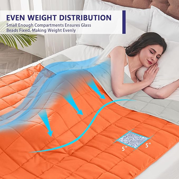 yescool Weighted Blanket for Adults (10 lbs, 48" x 72", Orange) Cooling Heavy Blanket for Sleeping Perfect for 90-110 lbs, Twin Size Breathable Blanket with Premium Glass Bead, Machine Washable