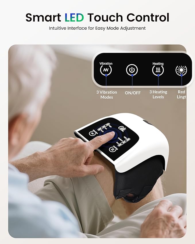 CILI Cordless Knee Massager for Pain Relief, Red Light Therapy Heating Knee Pad with Vibration, Wearable Heated Knee Warmer for Home, Office Work, Travel & Gym Recovery