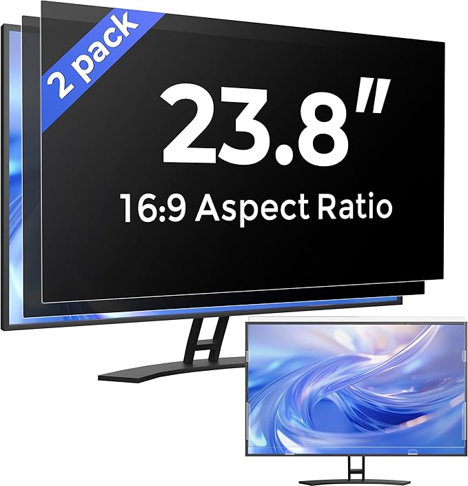 [2 Pack] 23.8 Inch Computer Privacy Screen Filter for Monitor 16:9 Aspect Ratio, Eye Protection Anti Blue Light Privacy Shield and Anti-Glare Protector, 23.8inch Removable Anti-Scratch 23.8in Protector Film