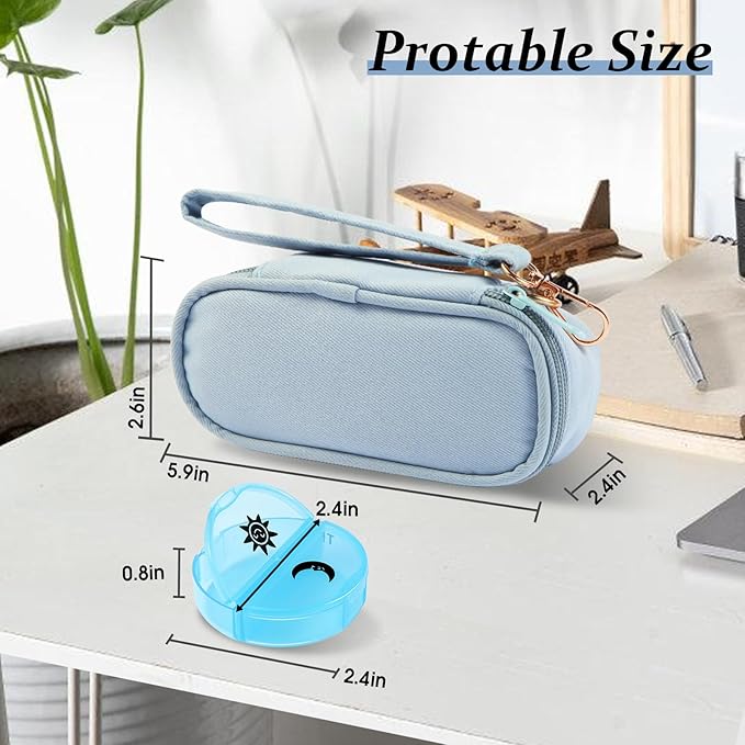 Weekly Pill Organizer 2 Times a Day, Travel Pill Box 7 Day with Large Opening, Pill Case with Handle, Pill Dispenser Medicine Organizer for Vitamins, Fish Oils, Medications, Supplements (Blue, Small)