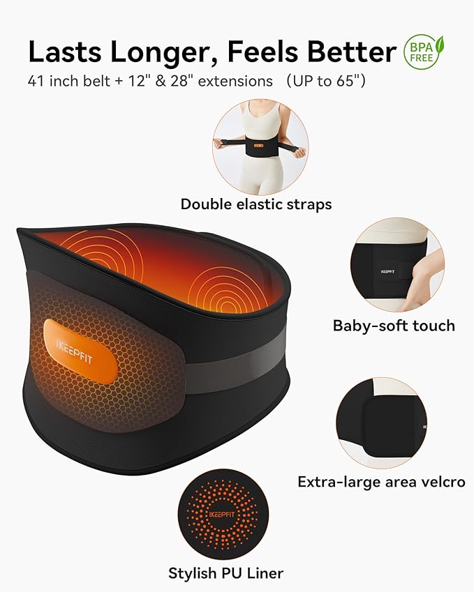 Portable Heating Pad for Back, Cordless Wearable Heat Belt with Massager for Lower Back Pain Relief, Battery Powered 8000 mAh Rechargeable, MAXwarm® 3.0, Gift for Women Men 90-310 lbs