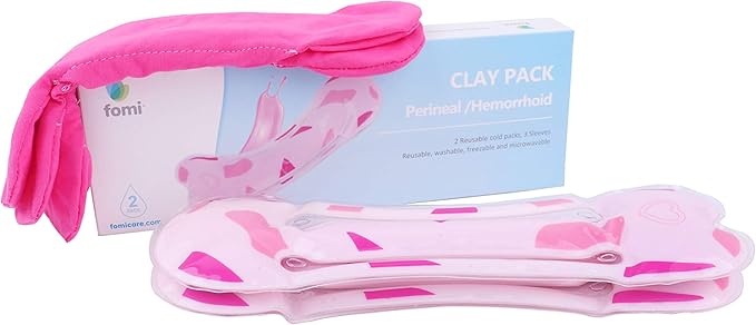 FOMI Hemorrhoid and Perineal Clay Ice Packs | 2 Reusable Packs, 3 Washable Sleeves | Pregnancy and Postpartum Cold Therapy Compress for Vaginal and Groin Pain Relief | Flexible, Freezable Wrap