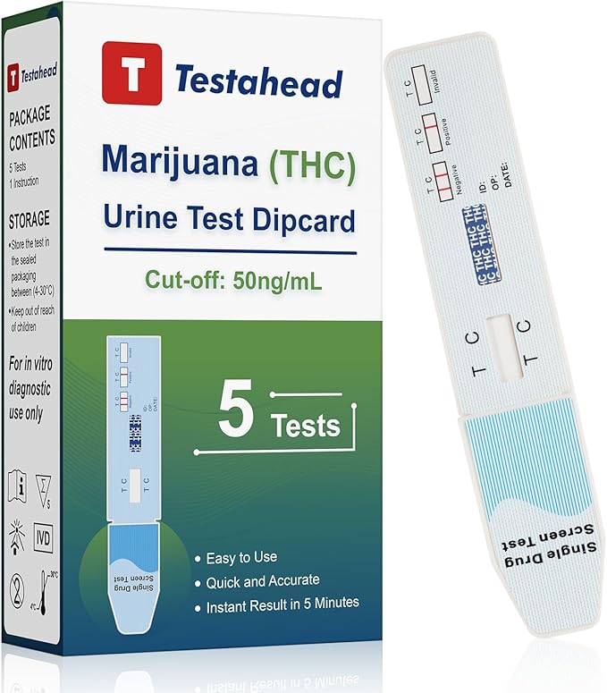 THC Drug Test Kit –5 THC Test Strips for Urine – Fast & Accurate Marijuana Detection for Home or Workplace – Easy to Use, Results in 5 Minutes