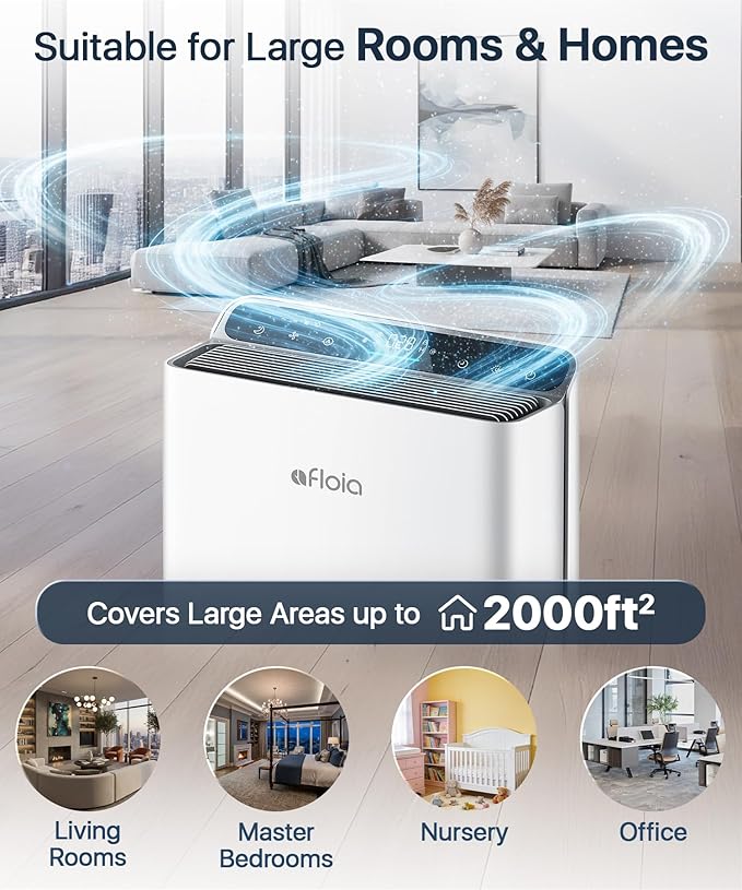 Air Purifier for Home Large Room Bedroom Up to 2000Ft² with PM2.5 Display Air Quality Sensor&Smart Auto Mode, 3-Stage Filter Cleaner Odor Eliminator, Remove Pet Dander Pollen Allergy Dust Mold Smoke