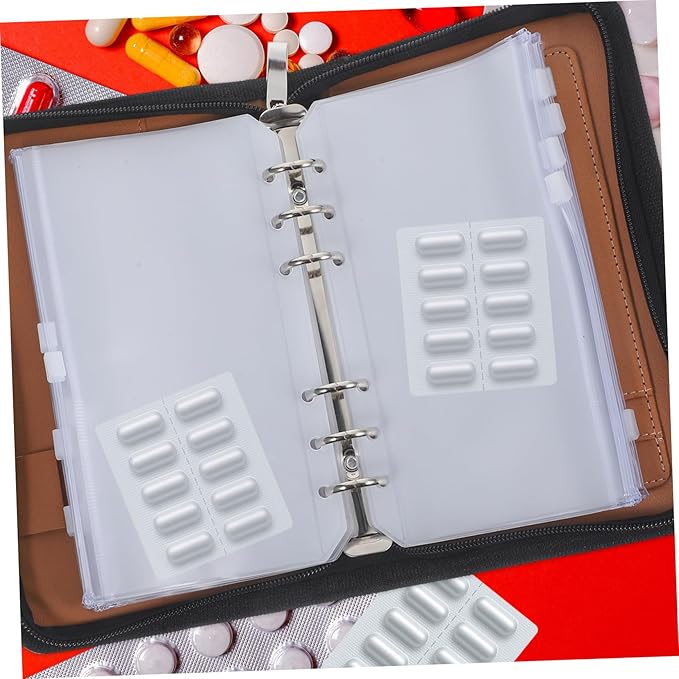Ciieeo PU Pill Organizer with Removable Zipper Pouches Travel Medicine Storage Bag Loose Leaf Pharmacy Holder for Medication Vitamins Supplements Portable Travel Use