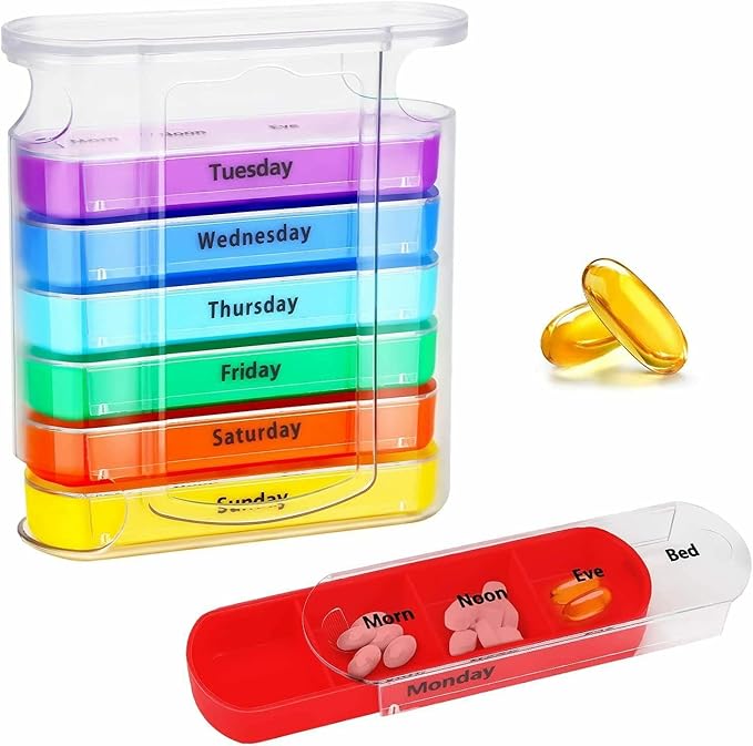 Weekly 7 Day Pill Organizer, Travel Pill Box, Pill case, Medicine Organizer, Pill Container, Pillbox 7 Day, Pill Dispenser, Medication Organizer, Pill Organizer Weekly