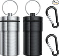 Portable Pill Case Keychain (2 Pack), Large Waterproof Aluminum Pill Box for Round Glucose Tablets & Critical Medicine, Small Pill Holder Travel Pill Container Bottle with Carabiners
