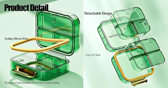 Daily Pill Organizer,7 Compartments Portable Travel Medicine Organizer,Moisture Proof Pill Case,Foldable Pill Box for Purse Pocket to Hold Vitamins,Cod Liver Oil,Supplements Medication(Green)