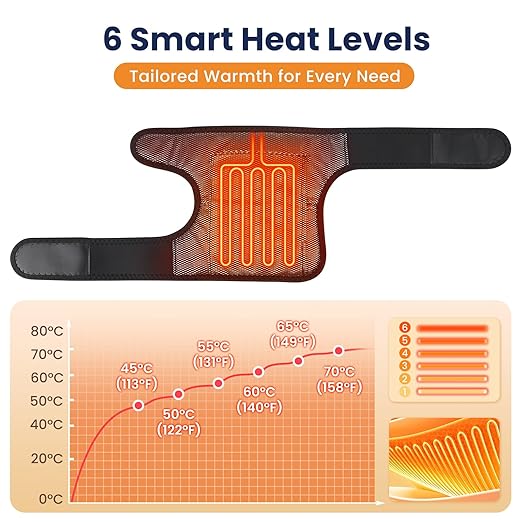 Cordless Heated Knee Brace, Knee Heating Pad for Pain Relief, Heating Pad for Knee Pain Relief, Knee Brace for Knee Pain, 3000mAh Battery Operated Knee Wrap, 6 Heat Levels, 4 Timers, Black