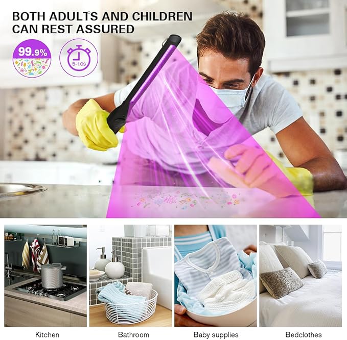 UV Light Sanitizer, Portable UV Light Disinfection Lamp USB Rechargeable Ultraviolet Light Sanitizer for Home Hotel Travel Car Kills 99% of Germs Viruses & Bacteria UV Light Sanitizer Wand 1 Pack