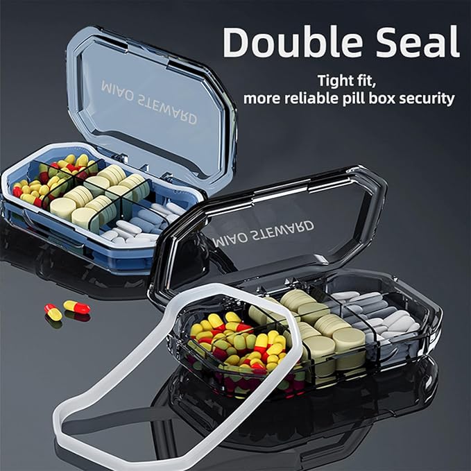 Portable Pill Organizer Waterproof Airtight BPA-Free Compact Easy-to-Carry Travel Daily Use On-The-Go Vitamins Supplements Medication Herb Pill Box Gray Size 3.62×2.44×0.98 in