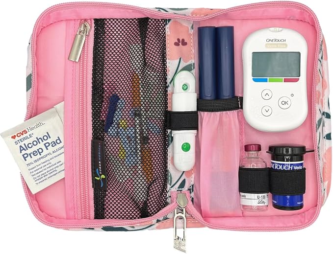 Sugar Medical Diabetes Supply Case |Diabetic Care Products | Diabetic Supplies Travel Organizer | Diabetic Supply Bag | Glucose Meter Kit | Diabetic Bags for Supplies | Glucometer Case (Luna Floral)