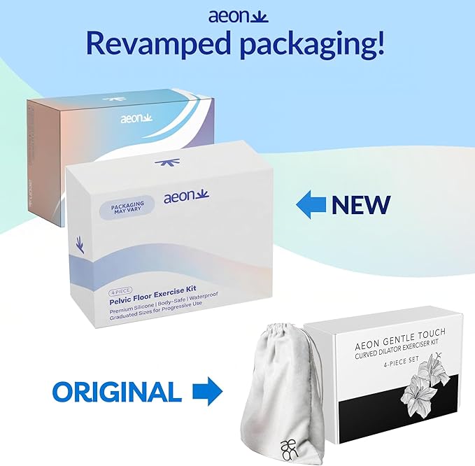 AEON Gentle Touch Premium Silicone 4-Piece Curved Set for Pelvic Floor Wellness & Flexibility – Soft, Body-Safe Design – Includes 1.3 Oz Aeon Glide Moisturizer ($10 Value) & Elegant Storage Bag