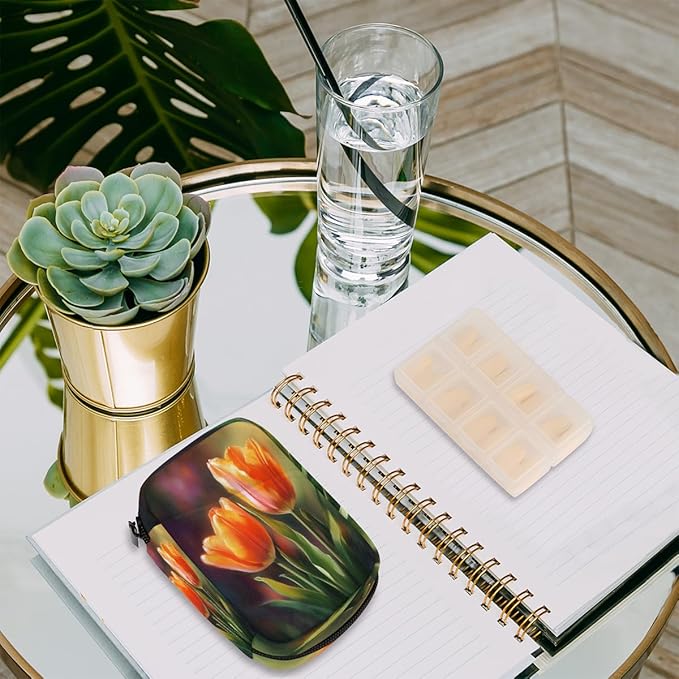 Floral Red Tulip Flower Travel Pill Organizer Box Weekly Portable Pill Case Daily Pills 7 Day Small Birth Control Pills Container Removable Compartments for Medicine Vitamins Fish Oil