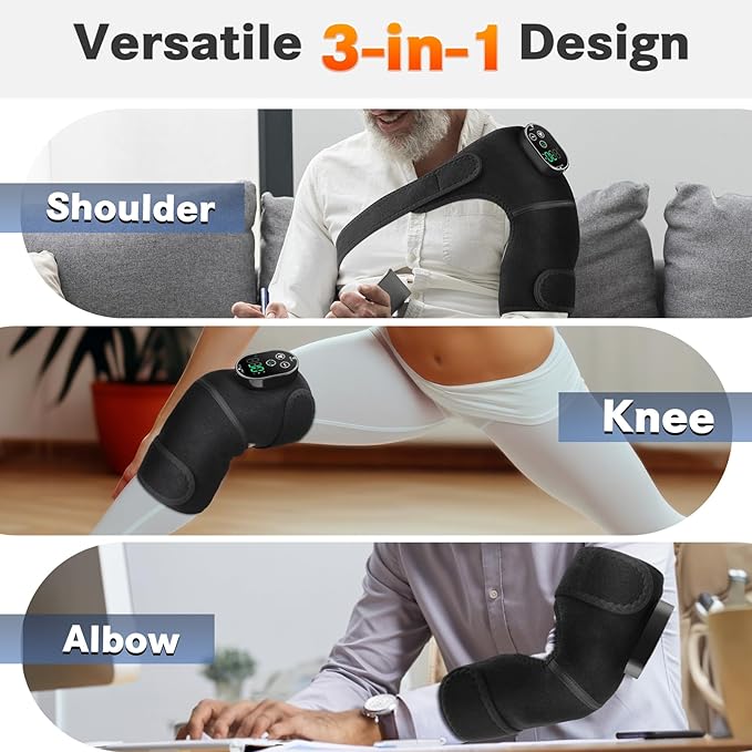 Cordless Heated Knee Massager for Pain Relief, Knee Heating Pad for Knee Arthritis, Heating Pad for Knee Pain, 6 Heatings, 3 Vibrations, 3 Timers, Adjustable Strap for Shoulder, Elbow, Knee