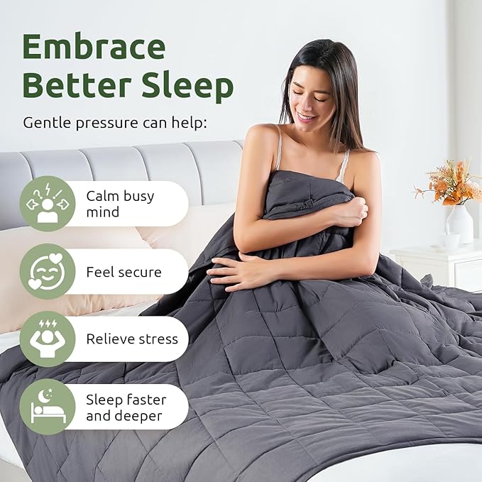 Sivio Weighted Blanket for Adults 100% Cotton, 15 lbs 48 x 72 inches, Cooling Summer Heavy Blanket for Sleeping, Breathable Soft Blankets with Premium Glass Beads, Machine Washable, Dark Grey