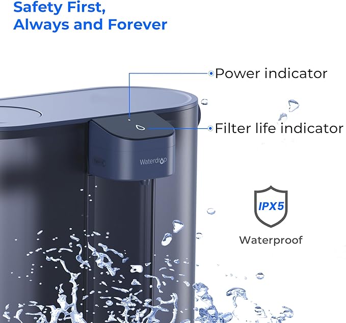 Waterdrop Compact Electric Water Filter Pitcher, 200-Gallon Rechargeable Instant Powerful Dispenser, NSF/ANSI 42&53&401, Reduce PFOA/PFOS, Lead, Chlorine, 14-Cup, Blue, with 1 Filter, NOT Reduce TDS