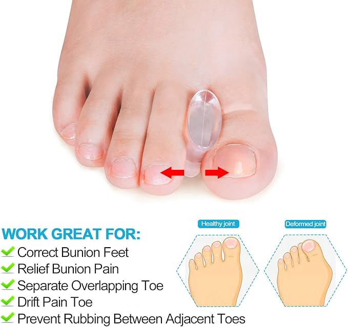 Povihome 10 Pack Gel Bunion Corrector and Toe Spacers Separators and Straightener Orthotics (4/10''Thick) for Sports Activities, for Men and Women Overlapping Toes, Bunion Pain Relief - Large Size