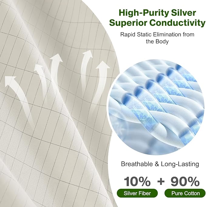 Grounding Sheets Full XL Size,Earth Grounded Fitted Bed Sheet 10% Pure Silver Fiber + 90% Organic Cotton, Bed Grounding Kit with grounding Cord for Improved Sleep & Wellness(Beige, 80"x54"x15")