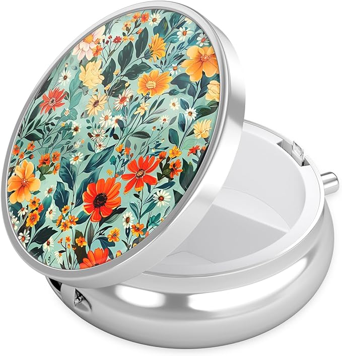 Nipichsha Pill Box, Small Pill Case for Purse & Pocket, Cute Travel Medicine Organizer, Portable Medicine Container Holder to Hold Vitamins, Medication, Fish Oil & Supplement, B06-Beautiful Flowers
