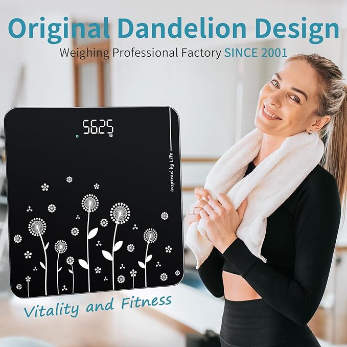 Vitafit Digital Bathroom Scale for Body Weight, High Precision in 0.1lb Assured by Weight Scale Professional Factory Since 2001, White LED and Step-On, 3*AAA Batteries Included, 400lb/182kg, Black