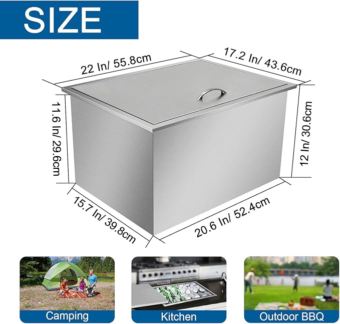 Commercial Stainless Steel Drop-in Ice Bin Chest – Insulated Bar Ice Well for Beverage Service