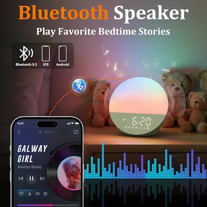Wake Up Sunrise Alarm Clock: 10-60 Minutes Simulate Sunrise for Gentle Wake Up - 20 Adjustable Brightness Bright Enough for Heavy Sleepers - Dual Alarms with Sound Machine