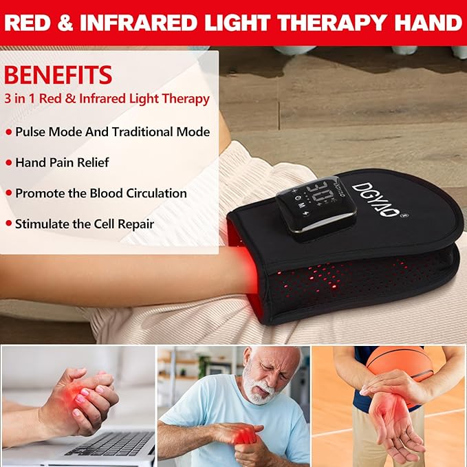 Cordless Red Light Therapy for Hand, Near Infrared Light Therapy Device Pulsing for Body Hand Wrist Fingers Joint Pain Relief Muscle Relax, Portable for Home Office Business Trip Use