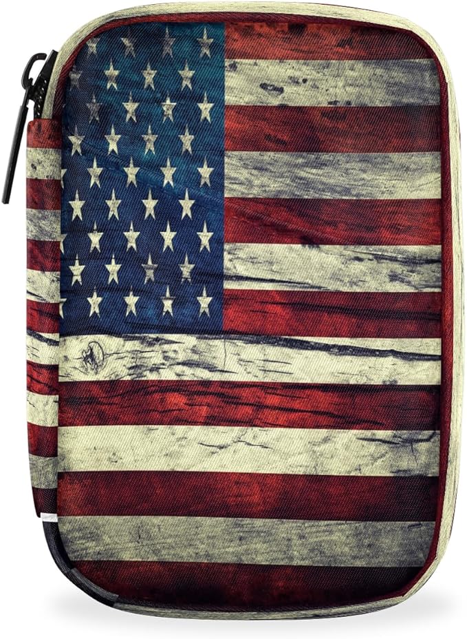 Vintage American Flag Travel Pill Organizer Box Weekly Portable Pill Case Daily Pills 7 Day Small Birth Control Pills Container Removable Compartments for Medicine Vitamins Fish Oil