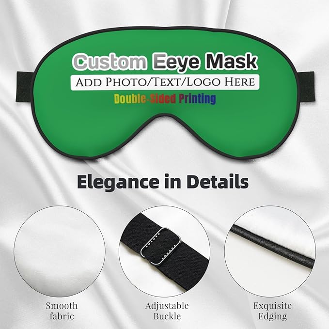 Personalized Eye Mask Add Picture Text Image Logo Custom Travel Sleeping Masks for Home Office Customized Sleep Mask for Men Women Blocks Light Adjustable Strap Irish Green