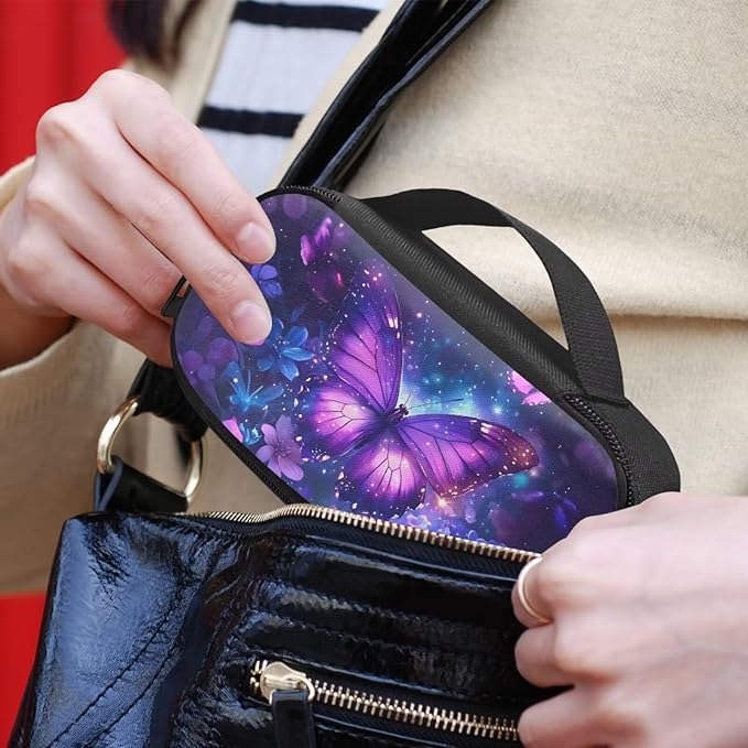 Purple Butterfly Flowers Insulin Pen Cooler Travel Case Insulated Diabetic Medication Organizer Carrying Bag to Store Insulin Cartridges, Needles, Test Strips, Easy to Clean & Use