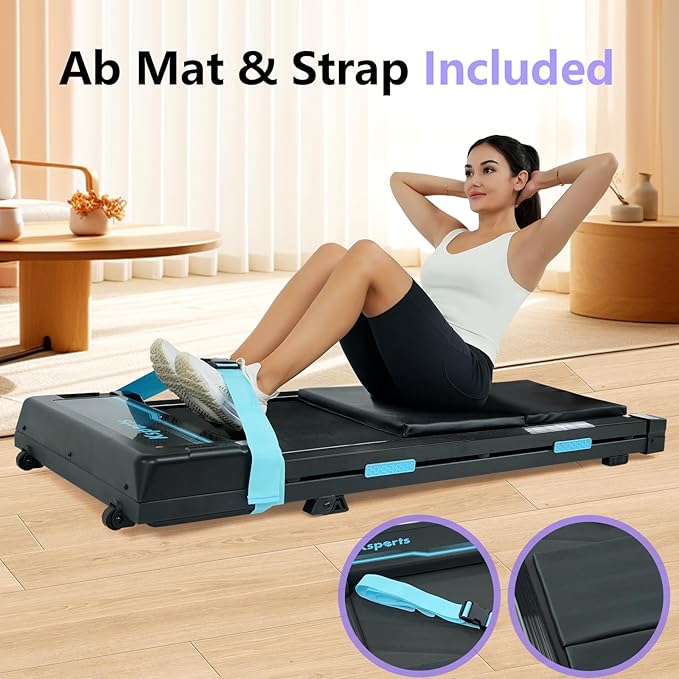 Ksports Walking Pad & Folding Treadmill – 2.5HP, Sit-Ups Mat, Bluetooth App, Portable Wheels | Incline, Desk, Dual Displays, 308 lbs & 265lbs Capacity