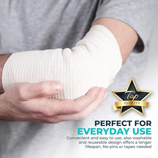 Tubular Compression Bandage Size D (3” x 33 ft) – Elastic Stockinette Support Sleeve for Elbow, Leg, Calves, Bicep & Arm – Cut-to-Fit, Washable Reusable, No Pins/Tape – Plus Medical Scissors