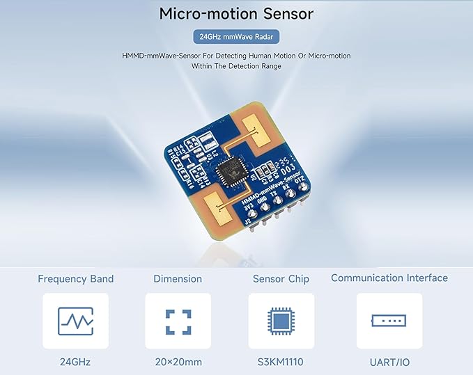 Human Micro-Motion Detection mmWave Sensor Compatible with Raspberry Pi/Pi Pico/Jetson Nano/ESP32, 24GHz mmWave Radar, Based On S3KM1110, Adopt Frequency Modulated Continuous Wave (FMCW) Technology