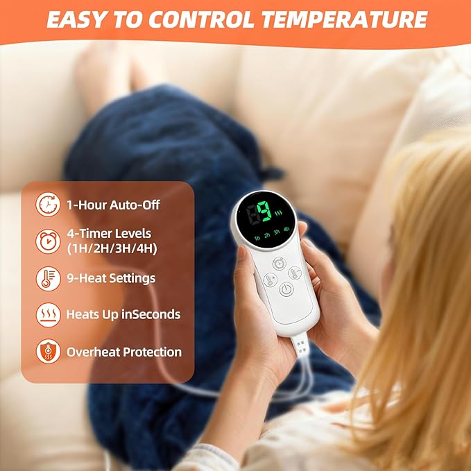 Heating Pad for Neck, Shoulders and Back, 24"x37" Large Weighted Electric Heated Pad with 9 Heat Settings & 4 Timer Options, Auto Shut-Off, Machine Washable Grandmother Birthday Christmas Women Gift