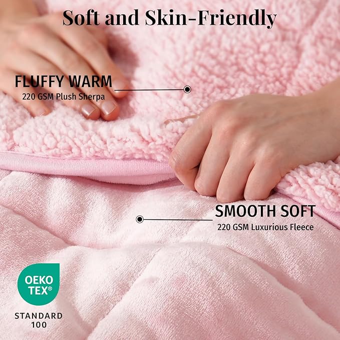 Topblan Sherpa Fleece Weighted Blanket 12lbs, Uniformed Color with Fuzzy Fleece and Shaggy Sherpa to Help with Better Sleep, 48x72 inches, Pink